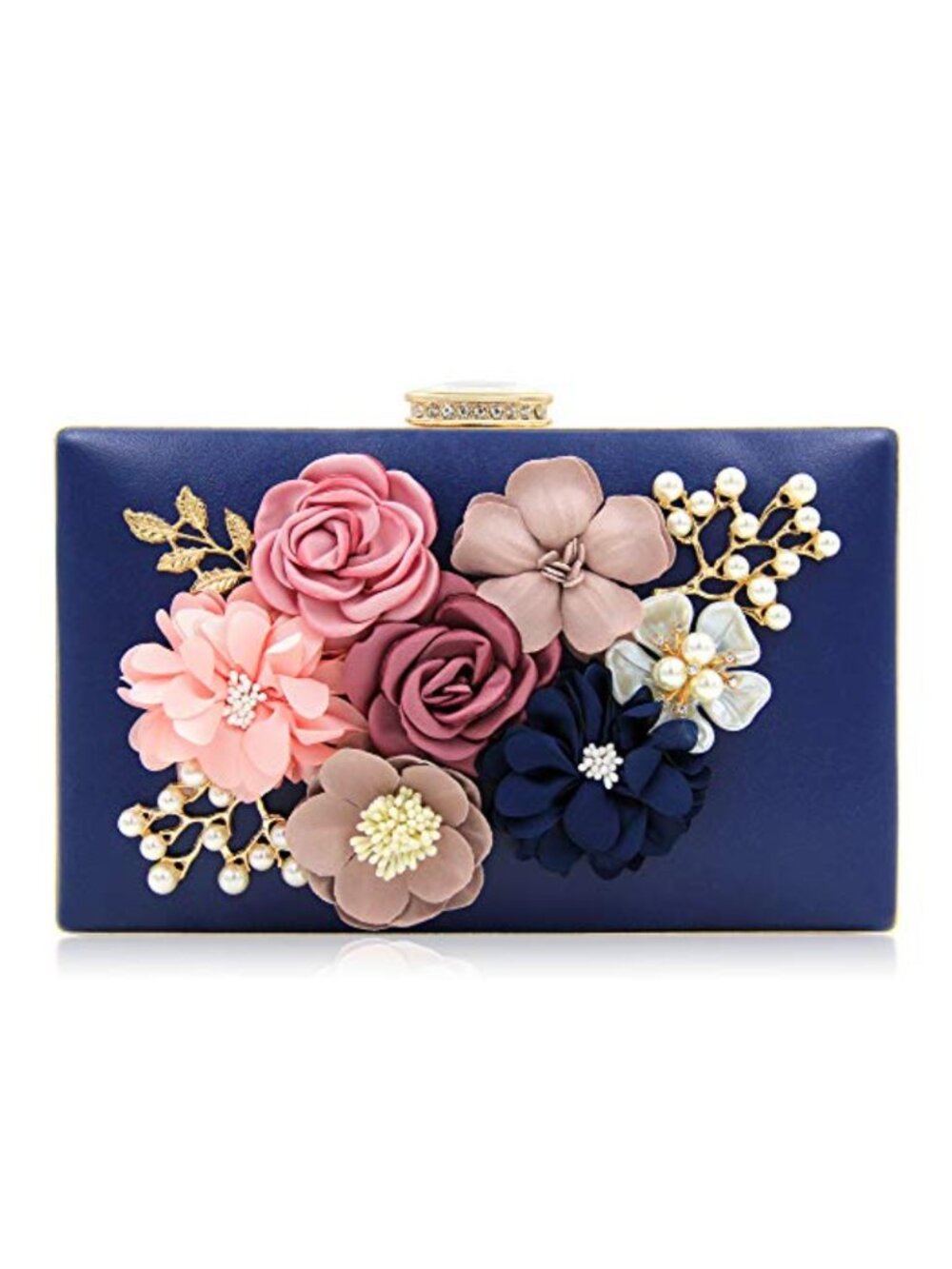 Faux Leather Floral Evening Clutch with Wristlet and Shoulder Strap